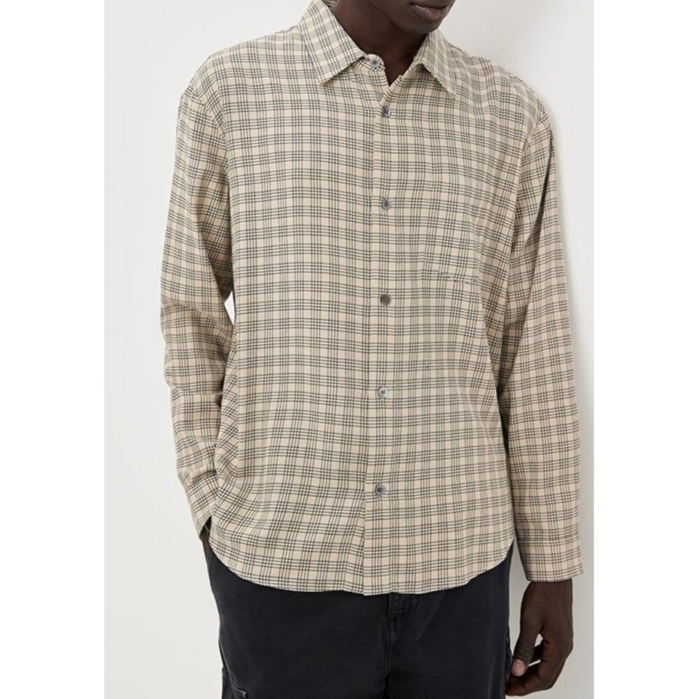 JOHN ELLIOTT Button Up Shirt Mens Size 4 XL Tan Prato Check Pocket CLOAK $448